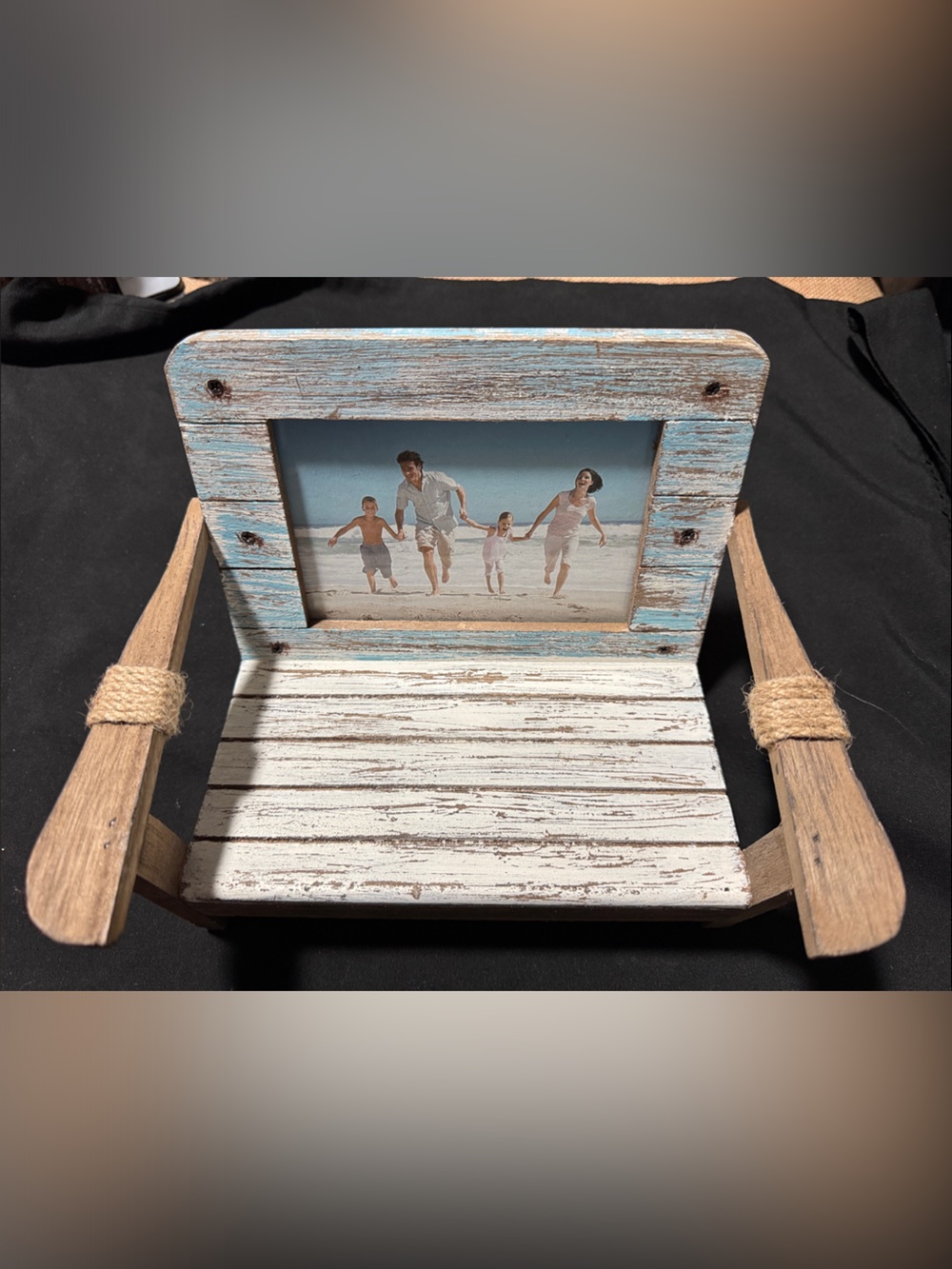 Rustic Blue and White Coastal bench seat Photo Frame - Home Accents
